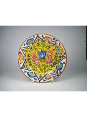 Hand Painted Portuguese Ceramic Plate Vibrant Floral Design Portugal Terra Cotta